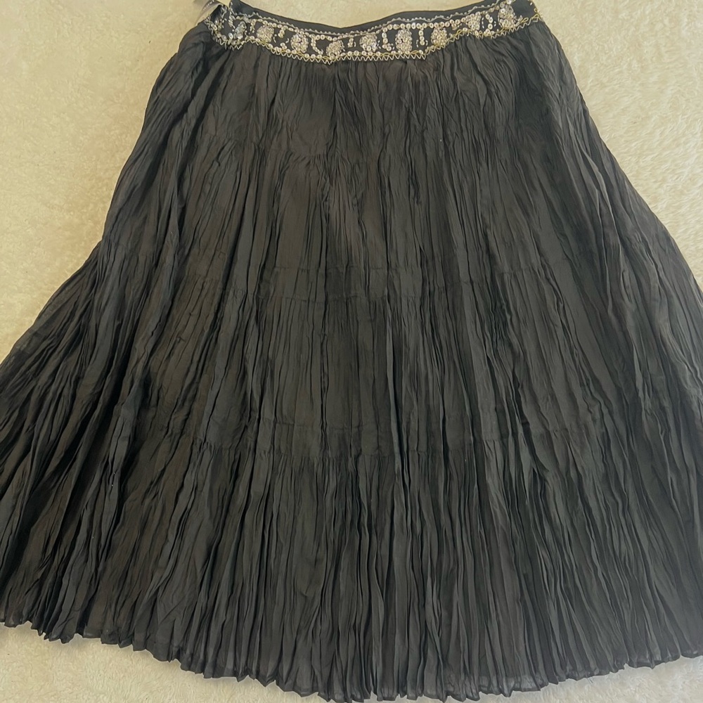 Nygard Collection Skirt Midi Crinkled Beaded Waist Lined Gypsie Prairie Boho 16 - Picture 12 of 13